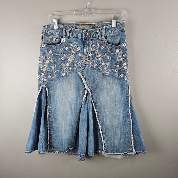 Y2K Candie’s Denim Floral Embroidery Fairycore Retro Skirt - Picture 1 of 8